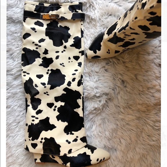 knee high cow print boots